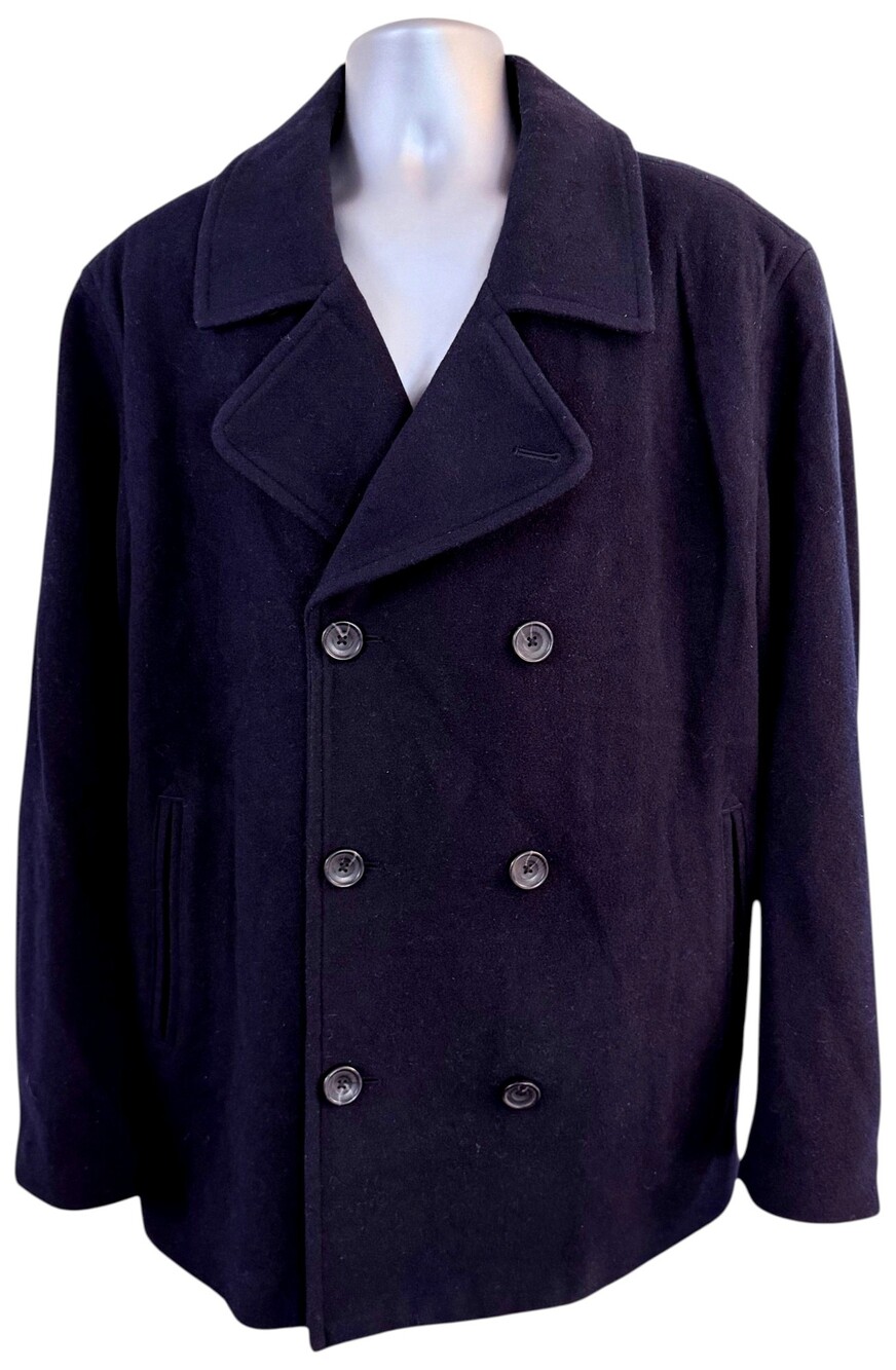 Eddie Bauer Mens XL Navy Wool Blend Double Breasted Pea Coat Peacoat Jacket